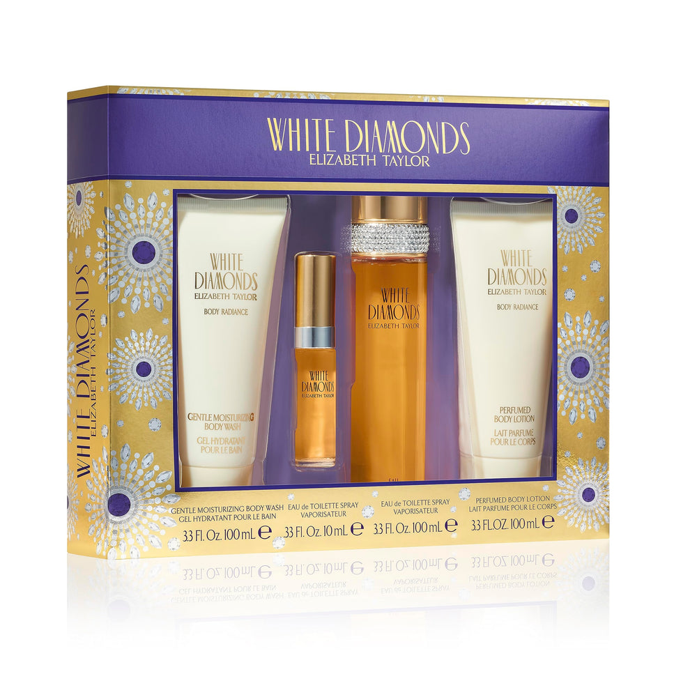 Elizabeth Taylor White Diamonds 4-piece set bottle for daily elegance and long-lasting fragrance.