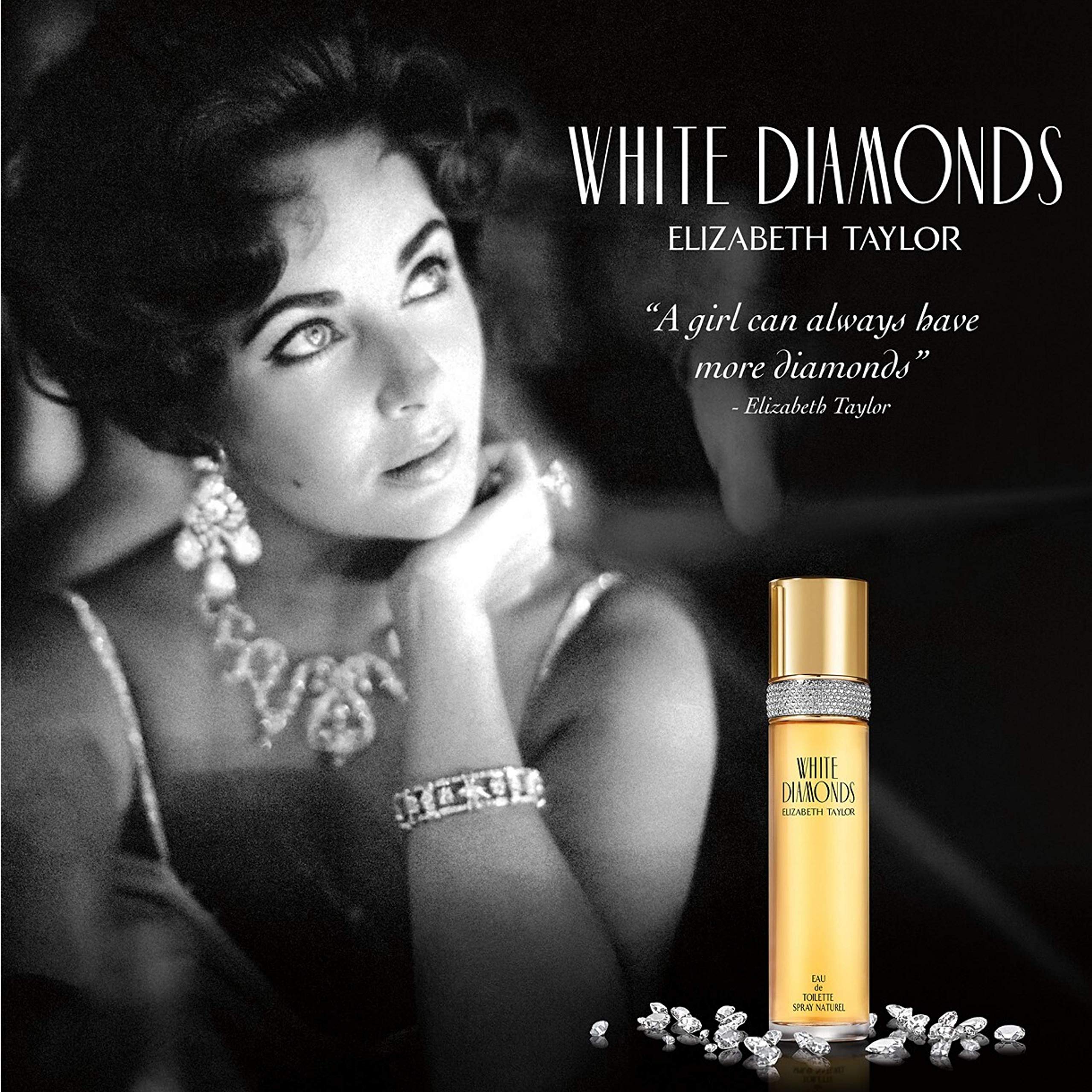 Elizabeth Taylor White Diamonds body wash bottle ready for a pampering shower ritual.