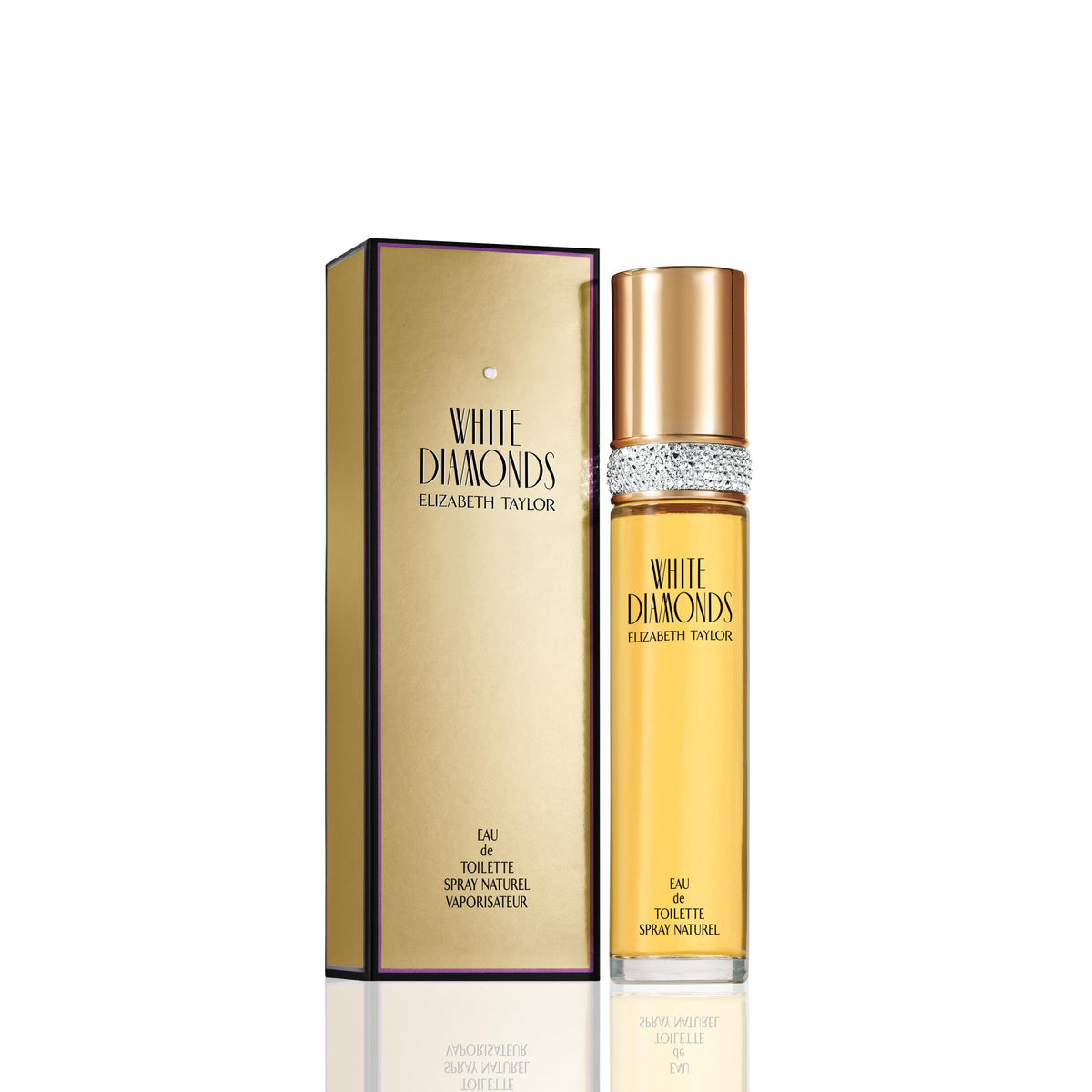 Elizabeth Taylor White Diamonds bottle on vanity showing timeless glamour for everyday wear.