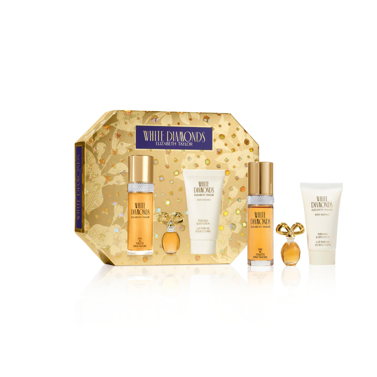 Elizabeth Taylor White Diamonds EDT bottle to symbolize timeless daily glamour.