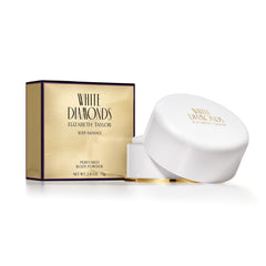 Powder being dusted on skin for a soft, scented finish with White Diamonds.