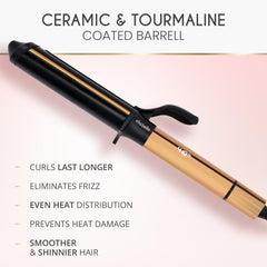 ELLA BELLA curling iron shows 180–410°F; customize heat for hair type