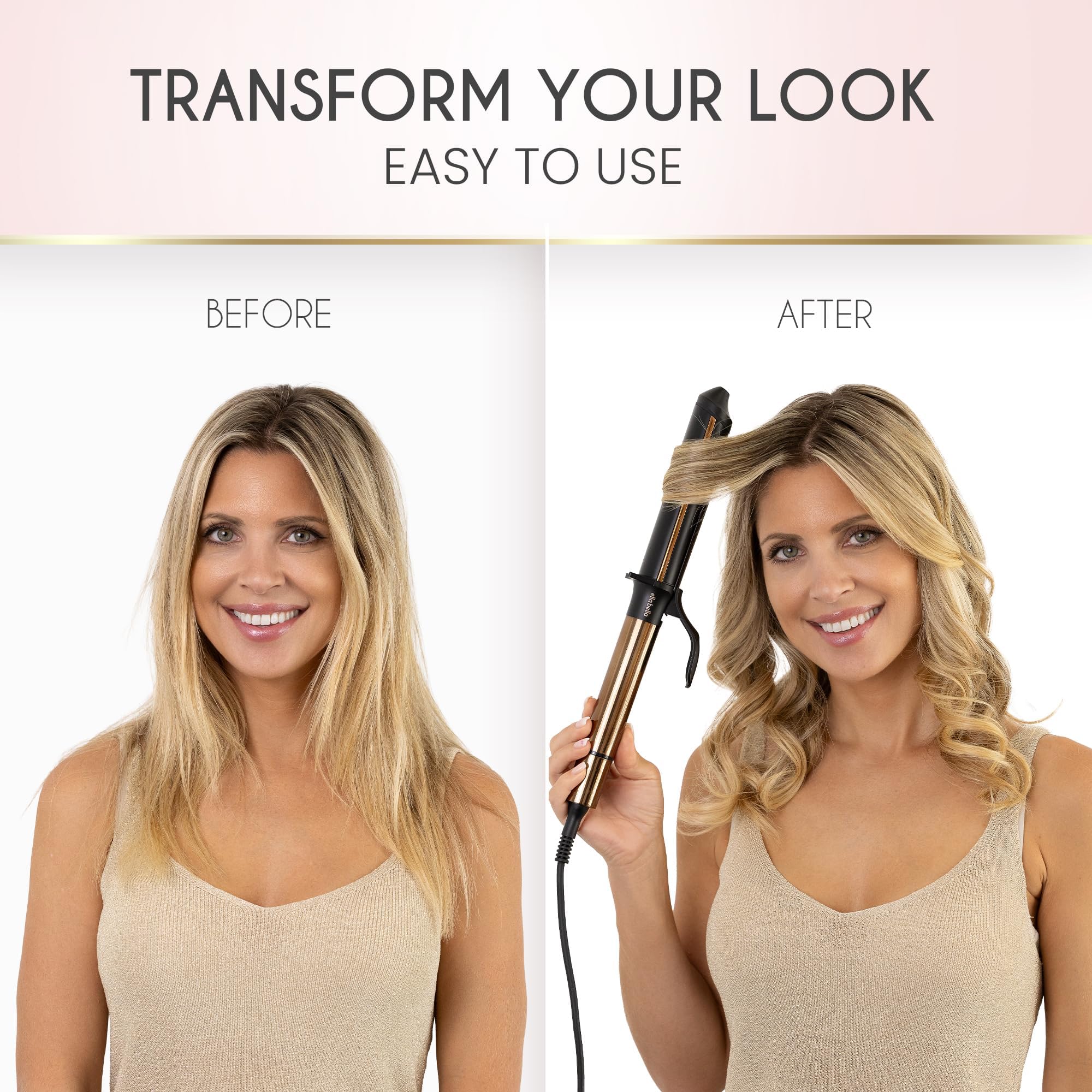 ELLA BELLA curling iron with carrying case and mat for travel and storage.