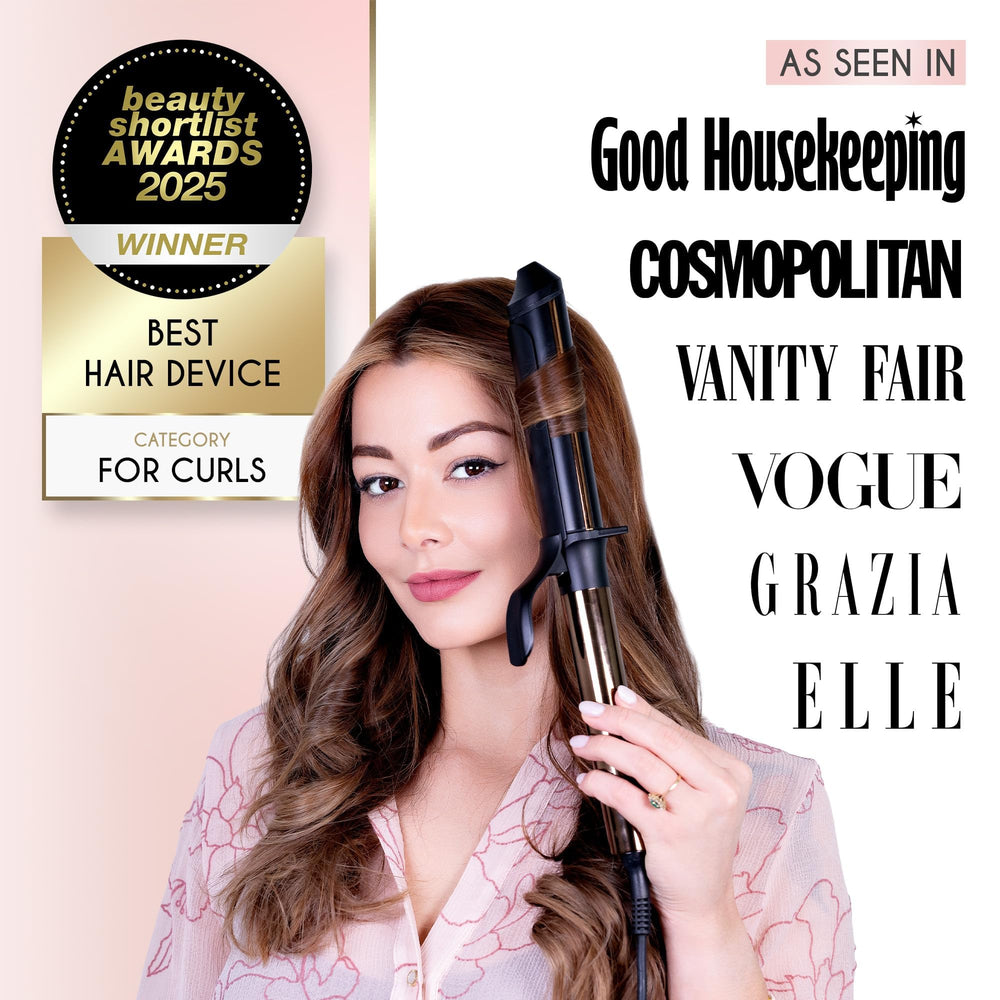 ELLA BELLA curling iron ceramic plates close-up highlights even heat protection.