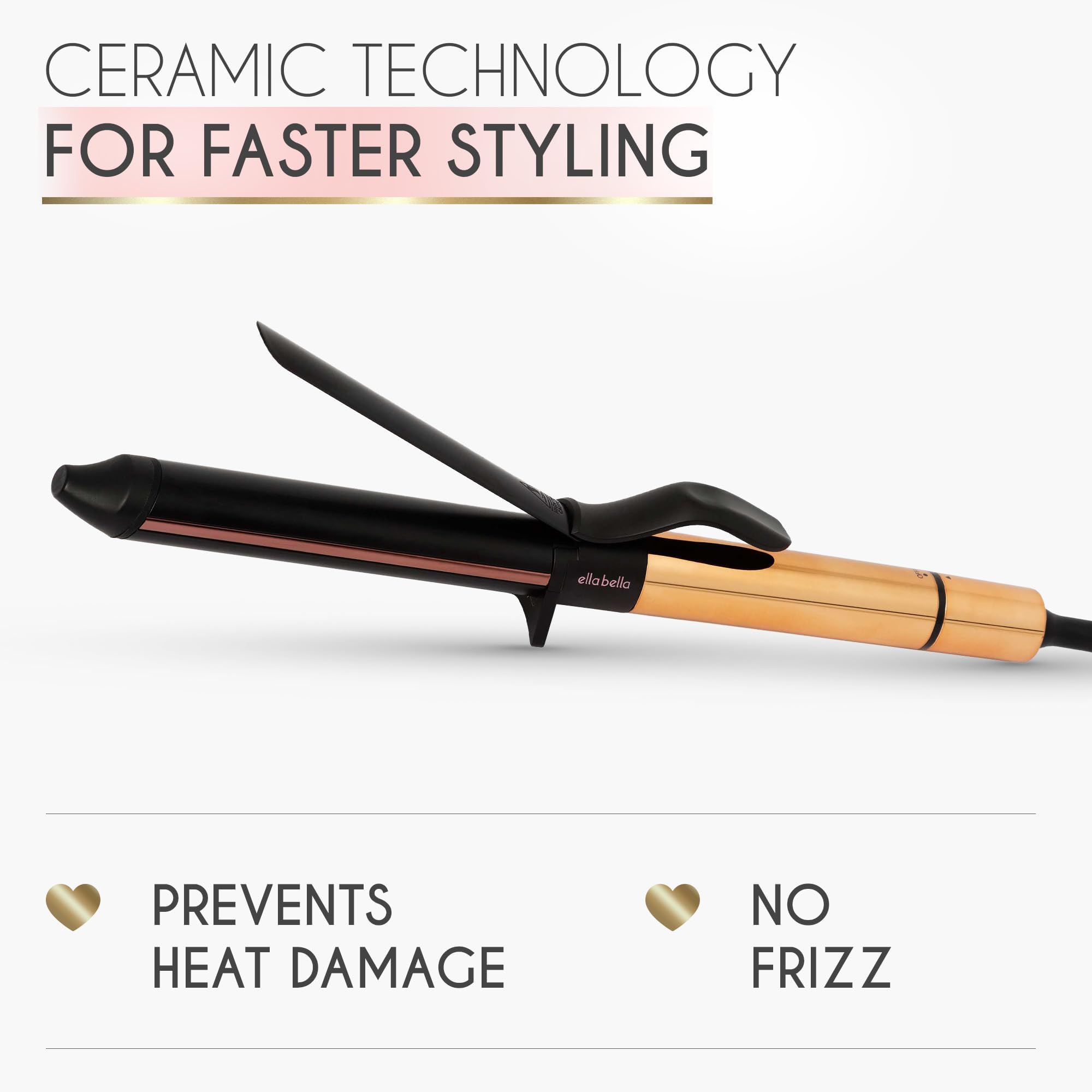 ELLA BELLA Curling Iron ergonomic handle designed for comfortable all-day styling.