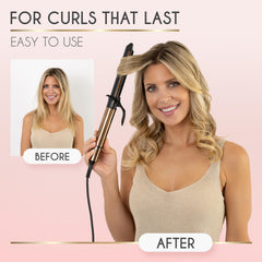 ELLA BELLA Curling Iron temperature range 180–410°F supports versatile looks.