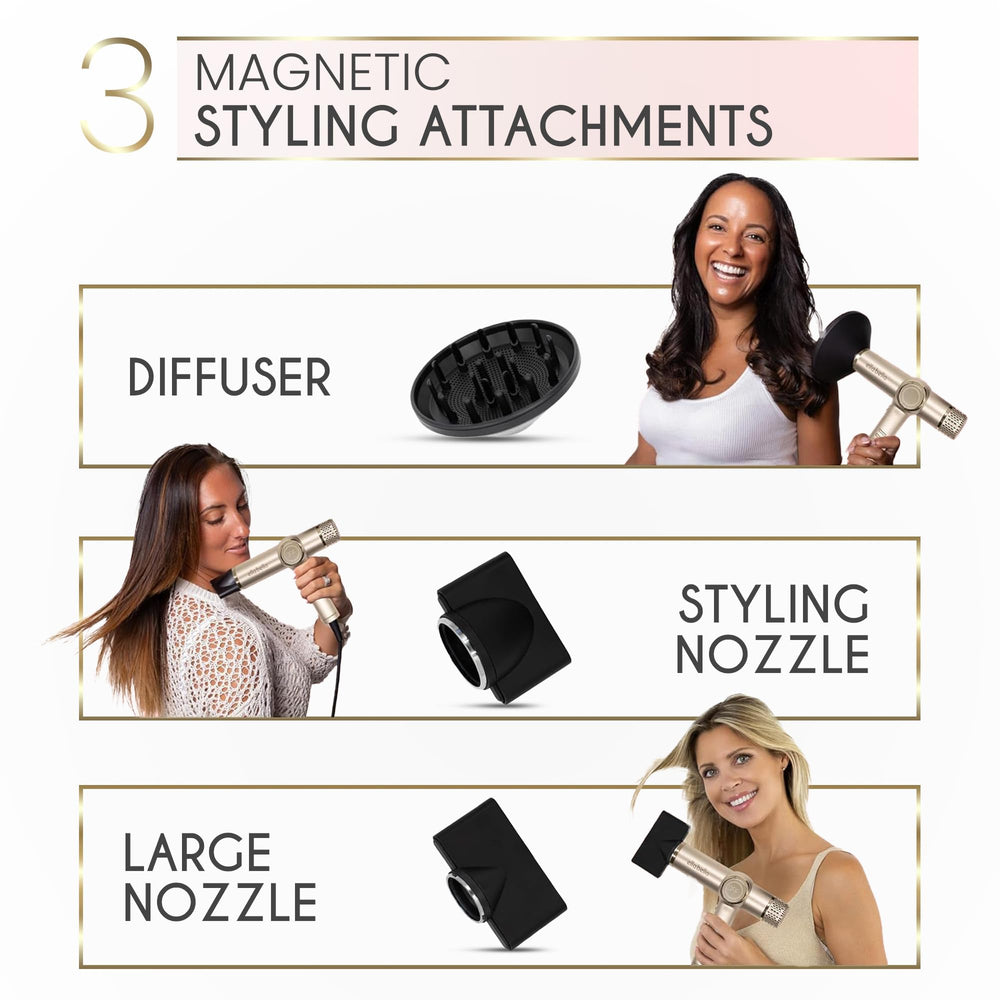 ELLA BELLA diffuser attachment enhances curl definition and volume.