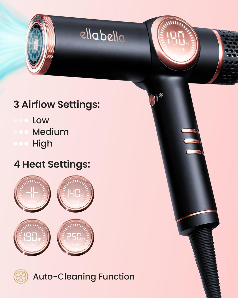 ELLA BELLA dual voltage hair dryer ideal for travel styling