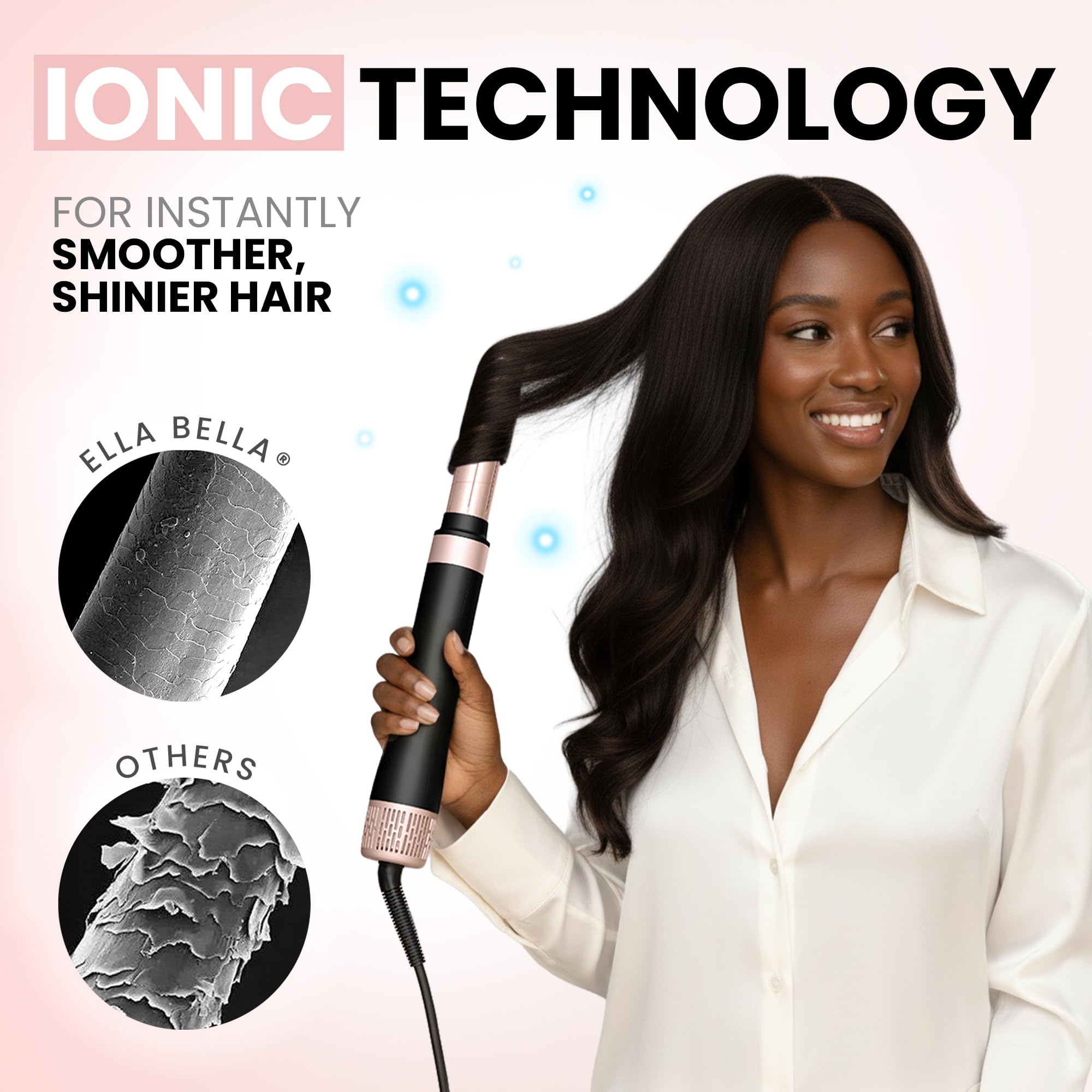 ELLA BELLA negative ion technology reduces frizz and adds shine