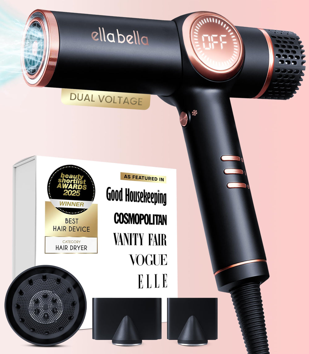 ELLA BELLA professional ionic hair dryer with diffuser for frizz reduction