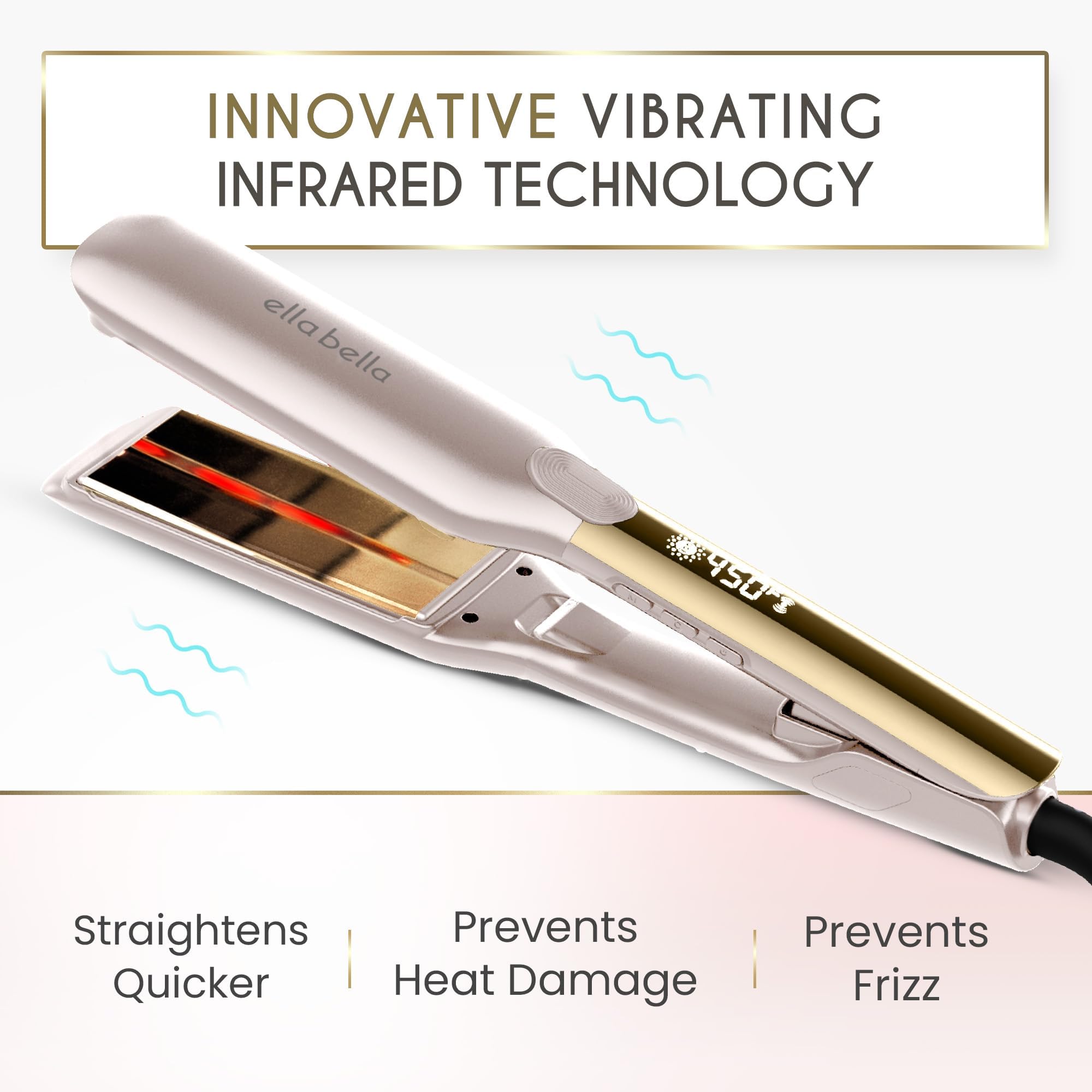Ella Bella titanium flat iron frizz control for smooth, polished hair.