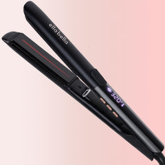 Ella Bella titanium flat iron slim with digital display showing precise heat control.