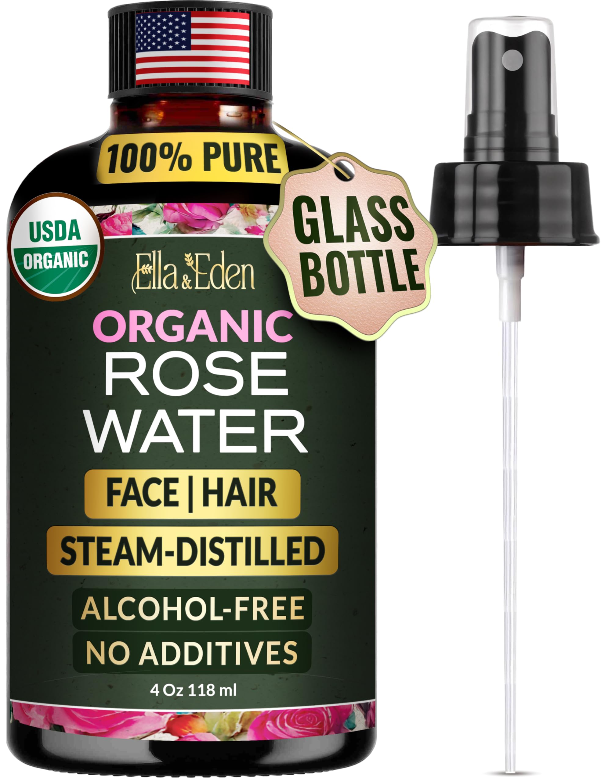 Ella & Eden botella de agua de rosas para rostro con hidratación suave