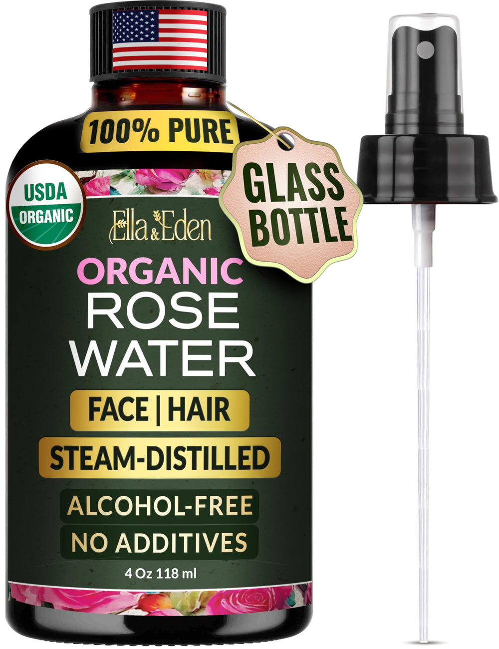 Ella & Eden botella de agua de rosas para rostro con hidratación suave