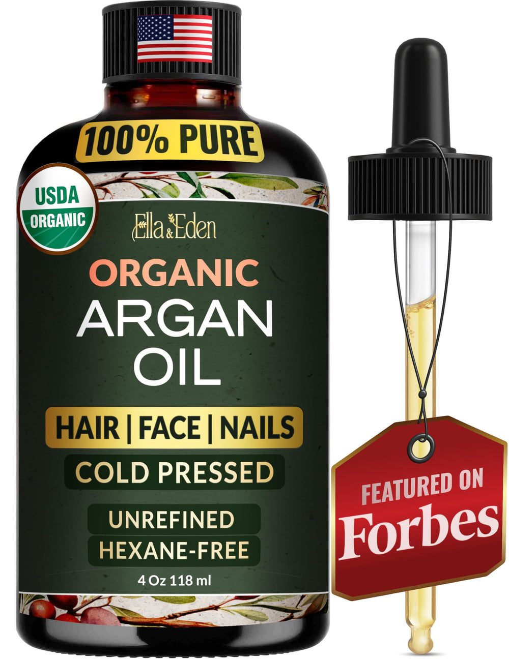 Ella & Eden Argan Oil bottle front view for versatile hair and skin care.