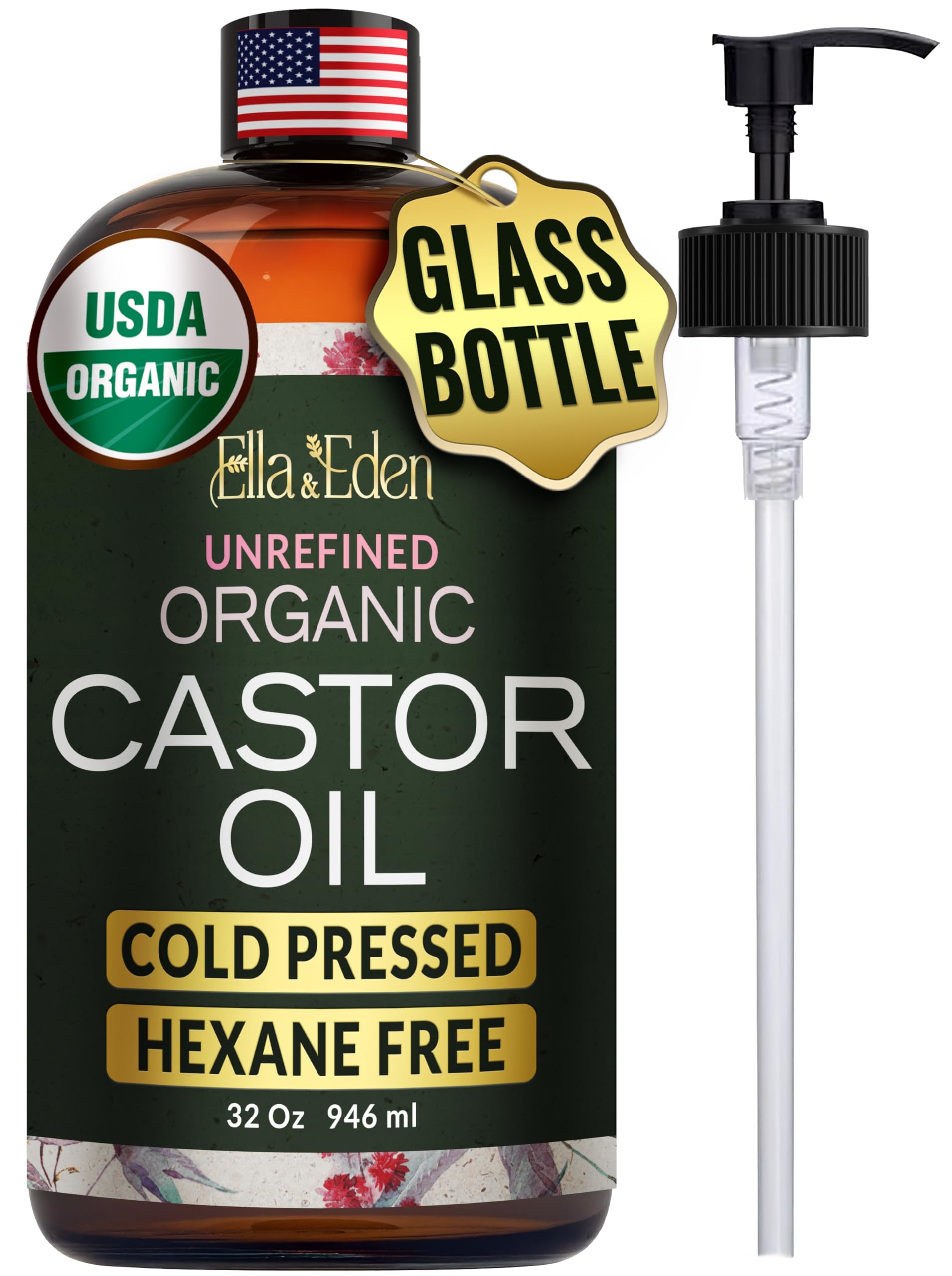 Ella & Eden castor oil 32oz bottle for easy at-home nourishment and application.