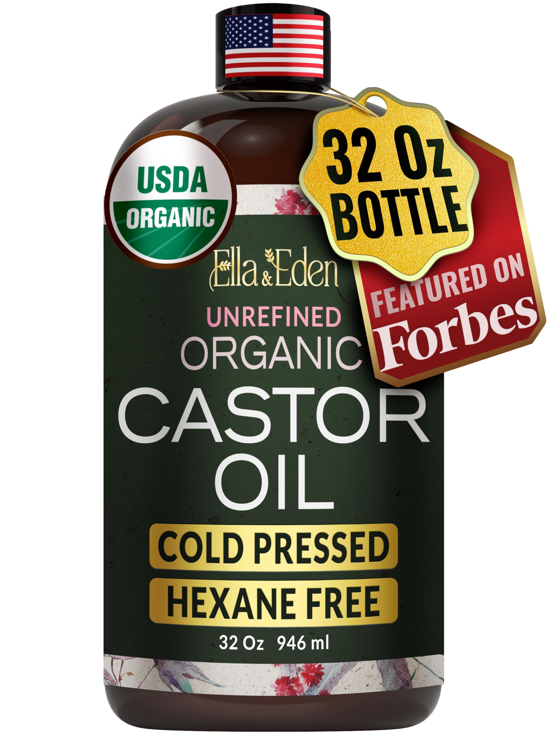 Ella & Eden castor oil bottle front shows daily skin and hair care readiness.