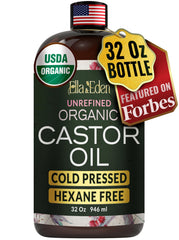 Ella & Eden castor oil bottle front shows daily skin and hair care readiness.