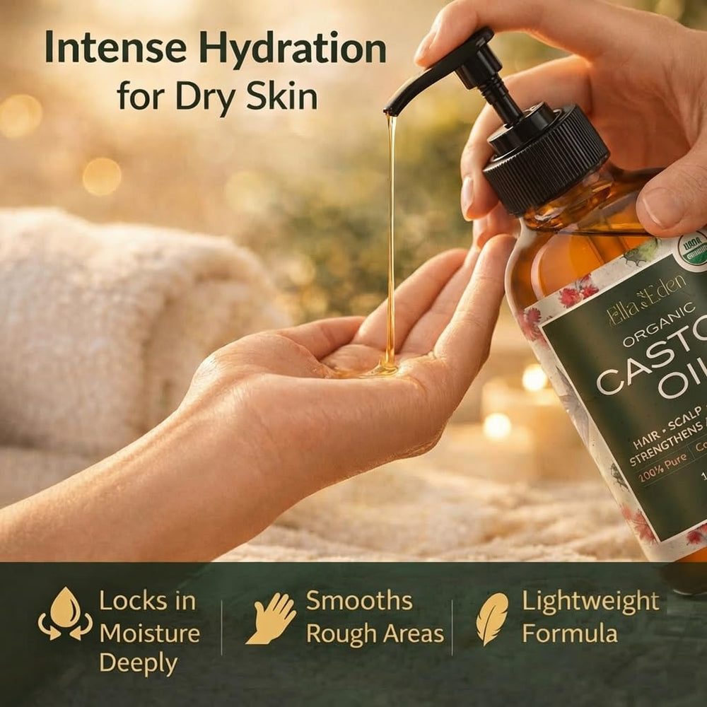 Ella & Eden castor oil hydrates dry skin for smoother elbows and knees.