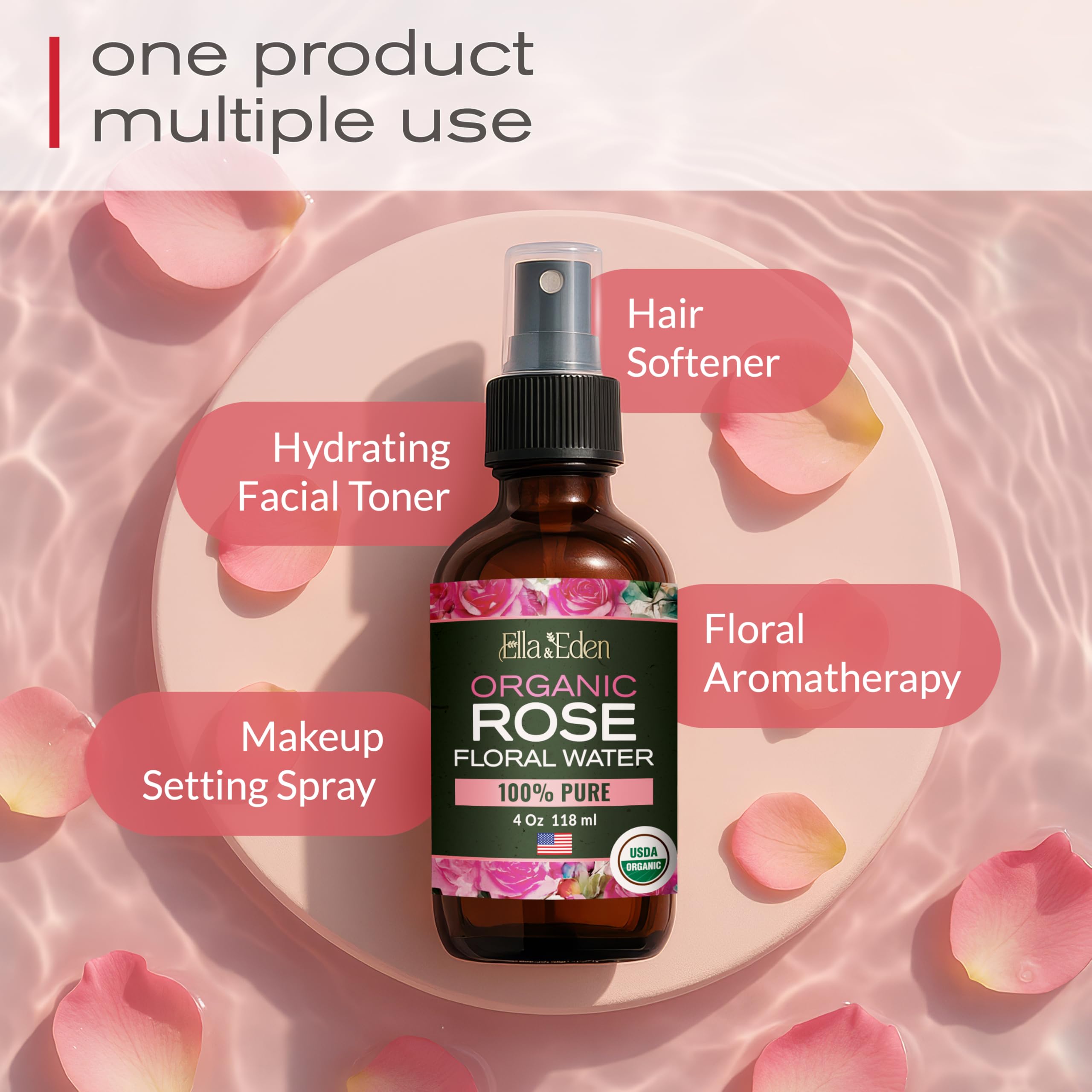 Ella & Eden frasco ámbar para agua de rosas purificada