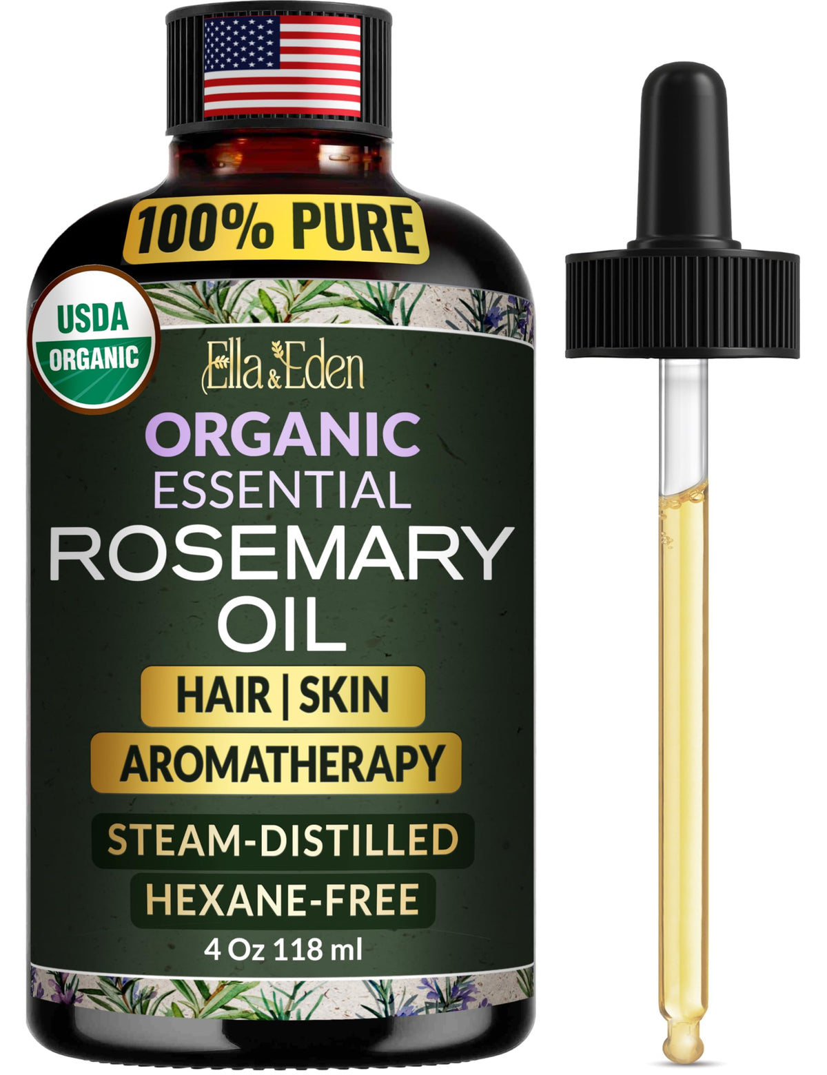 Ella & Eden rosemary oil 4oz bottle with dropper for scalp application.