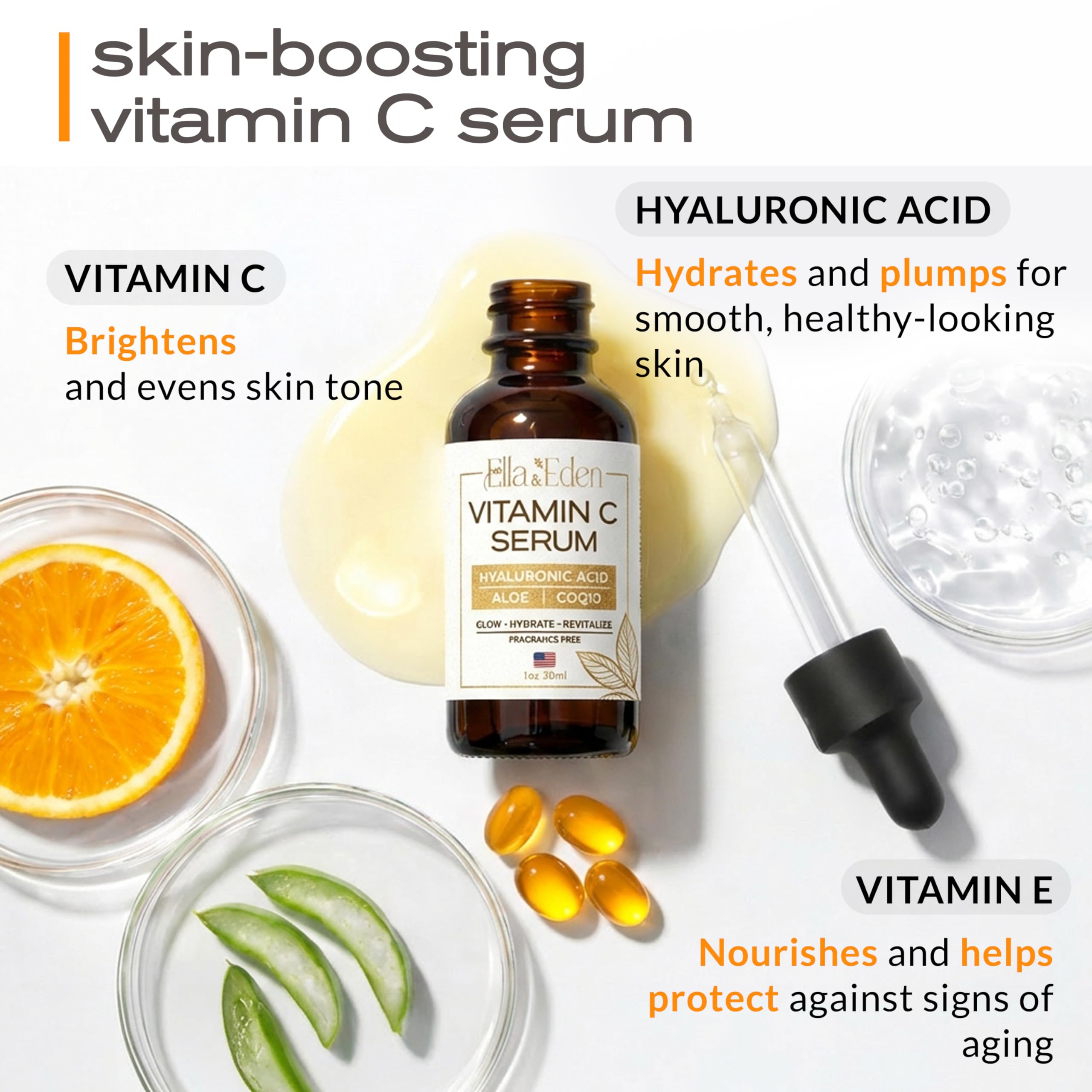 Ella & Eden Vitamin C Serum dropper pouring for easy application