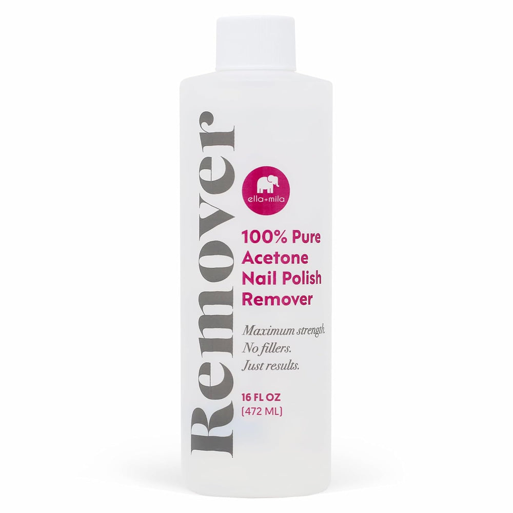 ella+mila acetona pura en botella lista para remover gel y acrílico