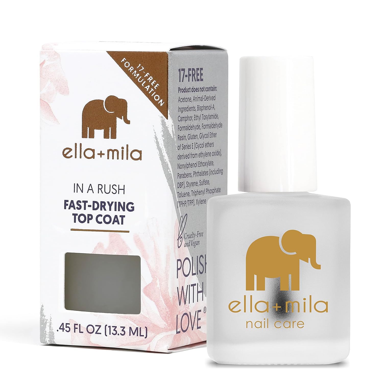 ella+mila: capa superior de esmalte, secado rápido para manicura rápida.