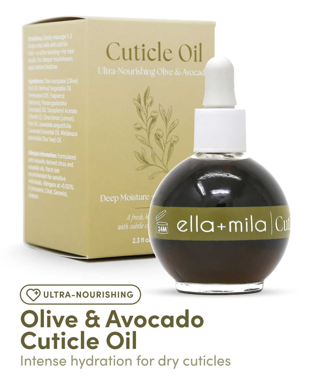 Close-up of the ella-mila dropper delivering precise oil drops.