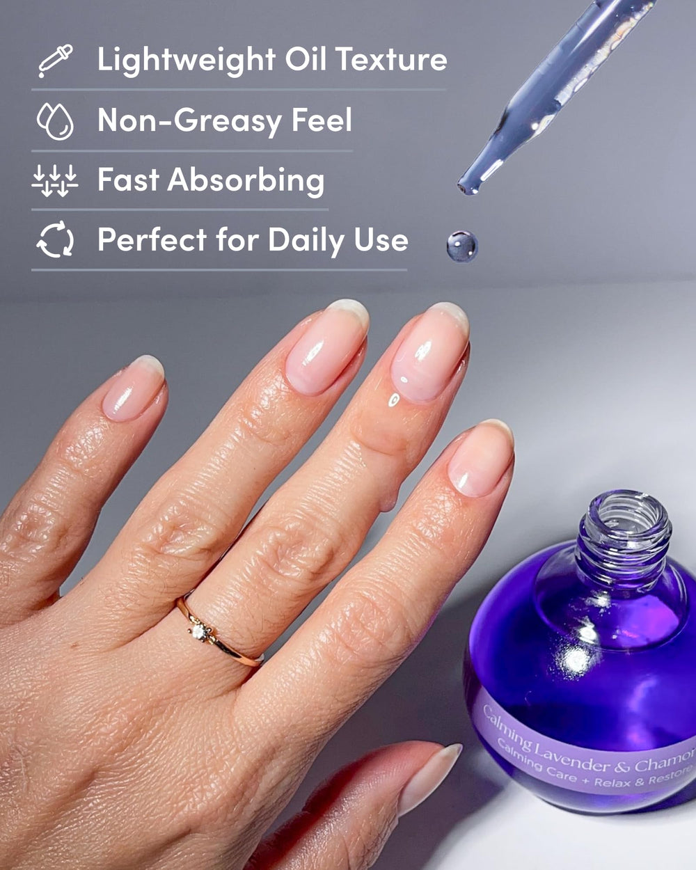 ella-mila Fast-absorbing formula for non-greasy, immediate hydration of nails.