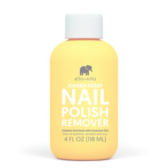 ella-mila jojoba nail polish remover bottle displaying non acetone formula for gentle polish removal