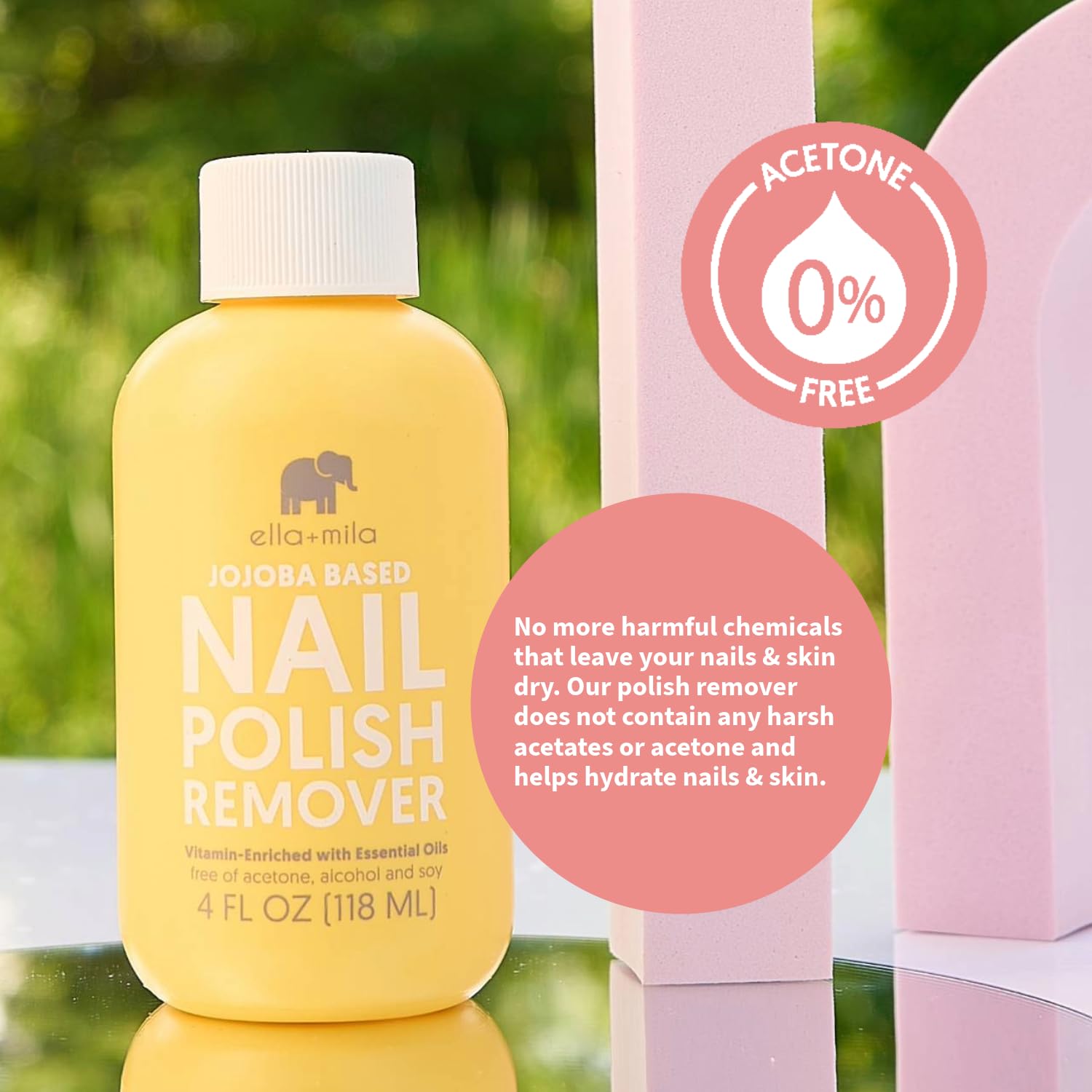 ella-mila jojoba nail polish remover scent in bottle with pleasant aroma