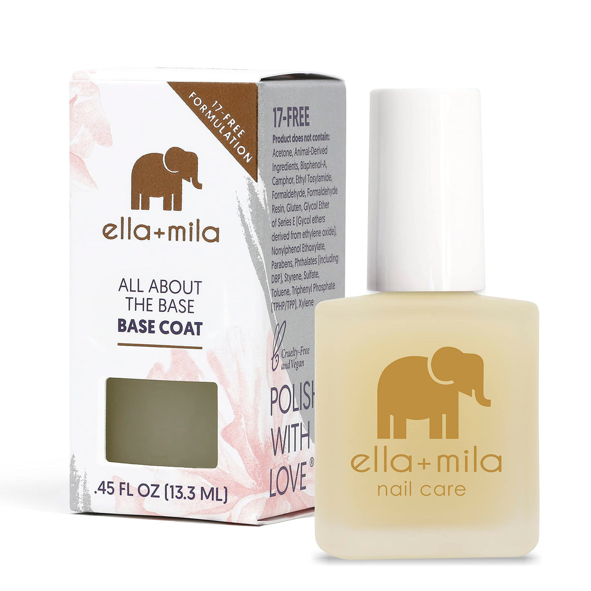 ella-mila Ridge Filler Base Coat bottle closeup showing smooth base for flawless manicures