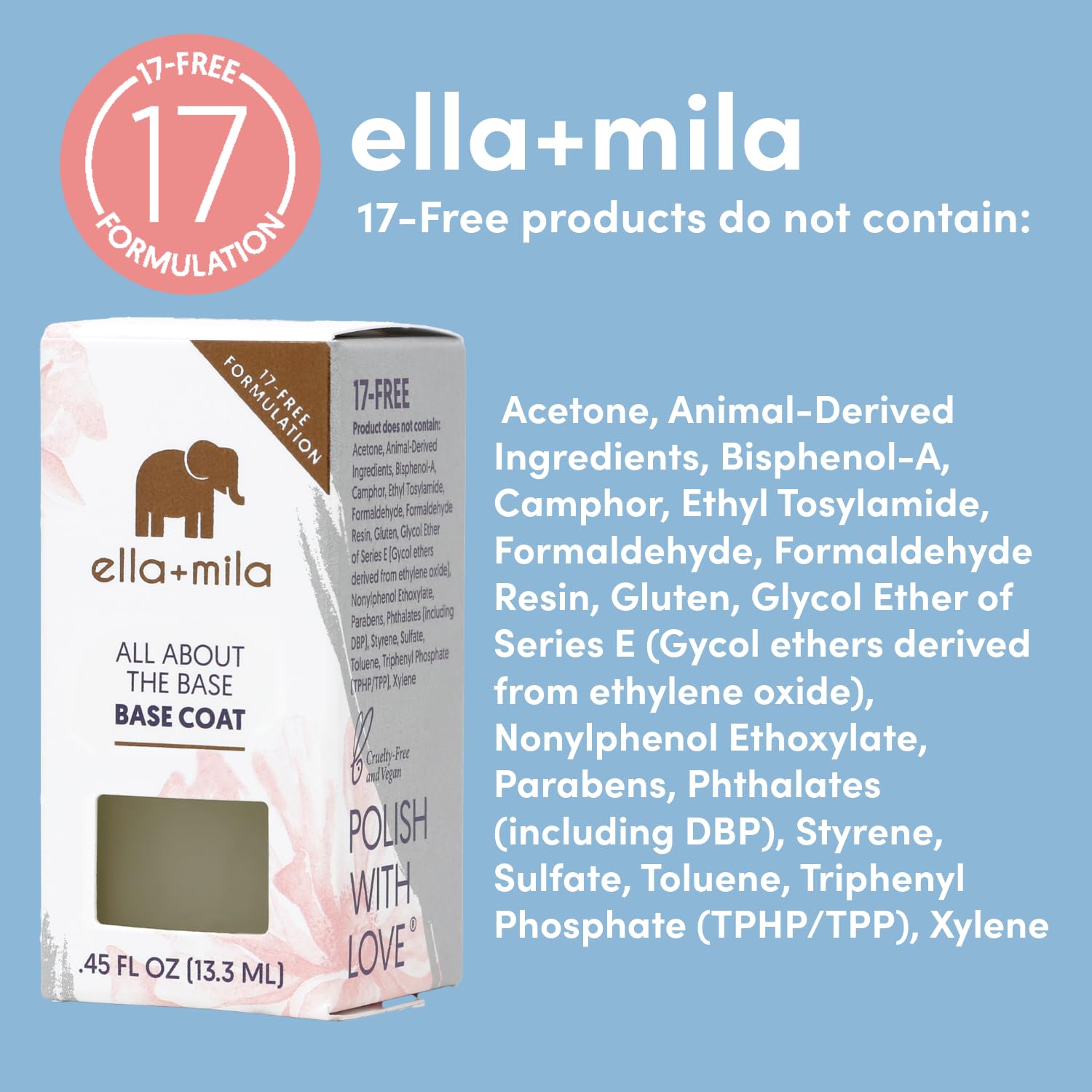 ella-mila Ridge Filler Base Coat creates a clean base for nail polish colors