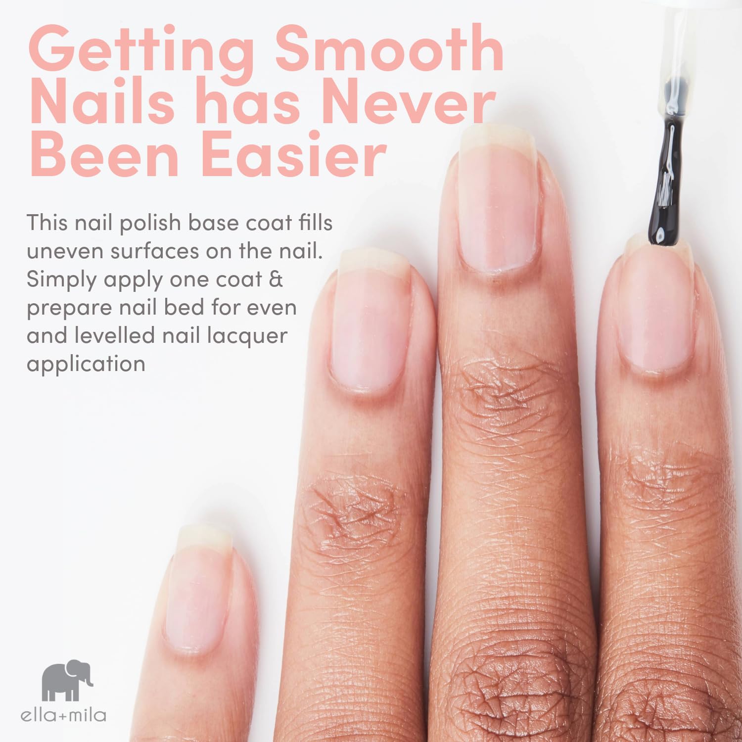 ella-mila Ridge Filler Base Coat packaging highlights vegan and 17-free formula