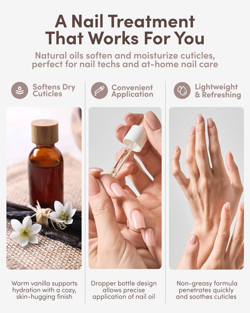 ella+mila Vanilla Dream fast-absorbing formula penetrates quickly