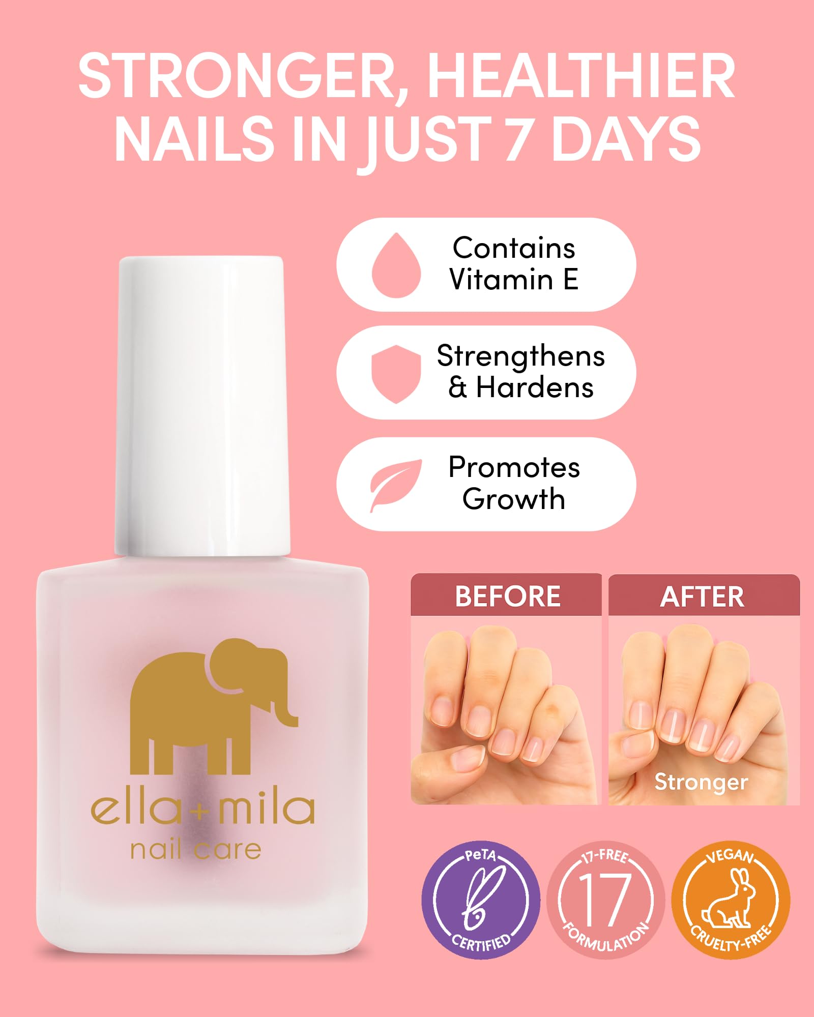 Ella Mila nail-strengthener brush applying a smooth, strengthening coat.