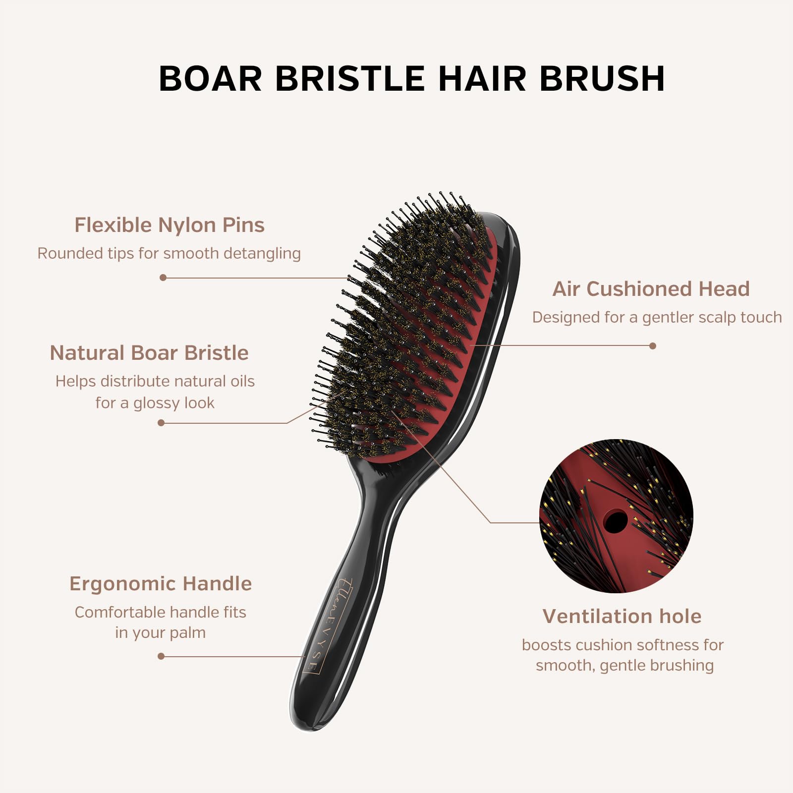 Ellen Evyse boar bristle brush smoothing and oil distribution