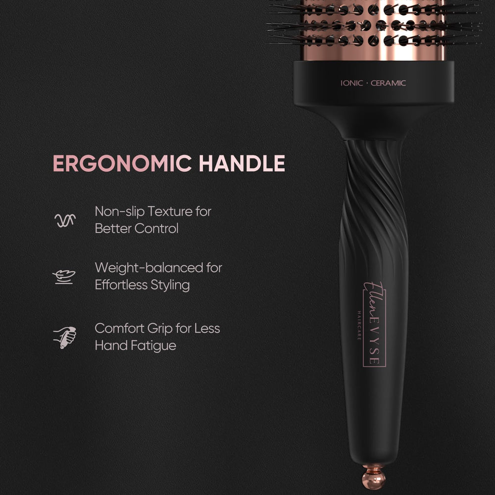 Ellen Evyse round brush ideal for straightening, curling, and waves.