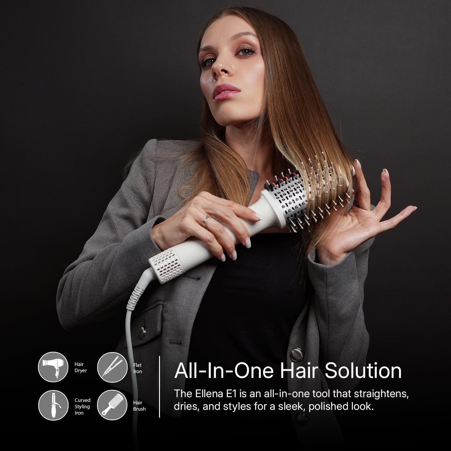 Ellena E1 3D Teeth heated comb smoothing for frizz-free, polished ends.