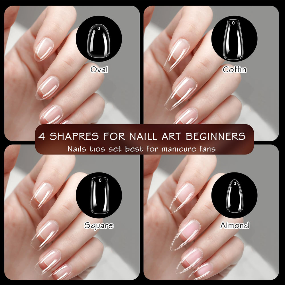 ELLEWIN uñas transparentes con curvatura natural para un ajuste cómodo.