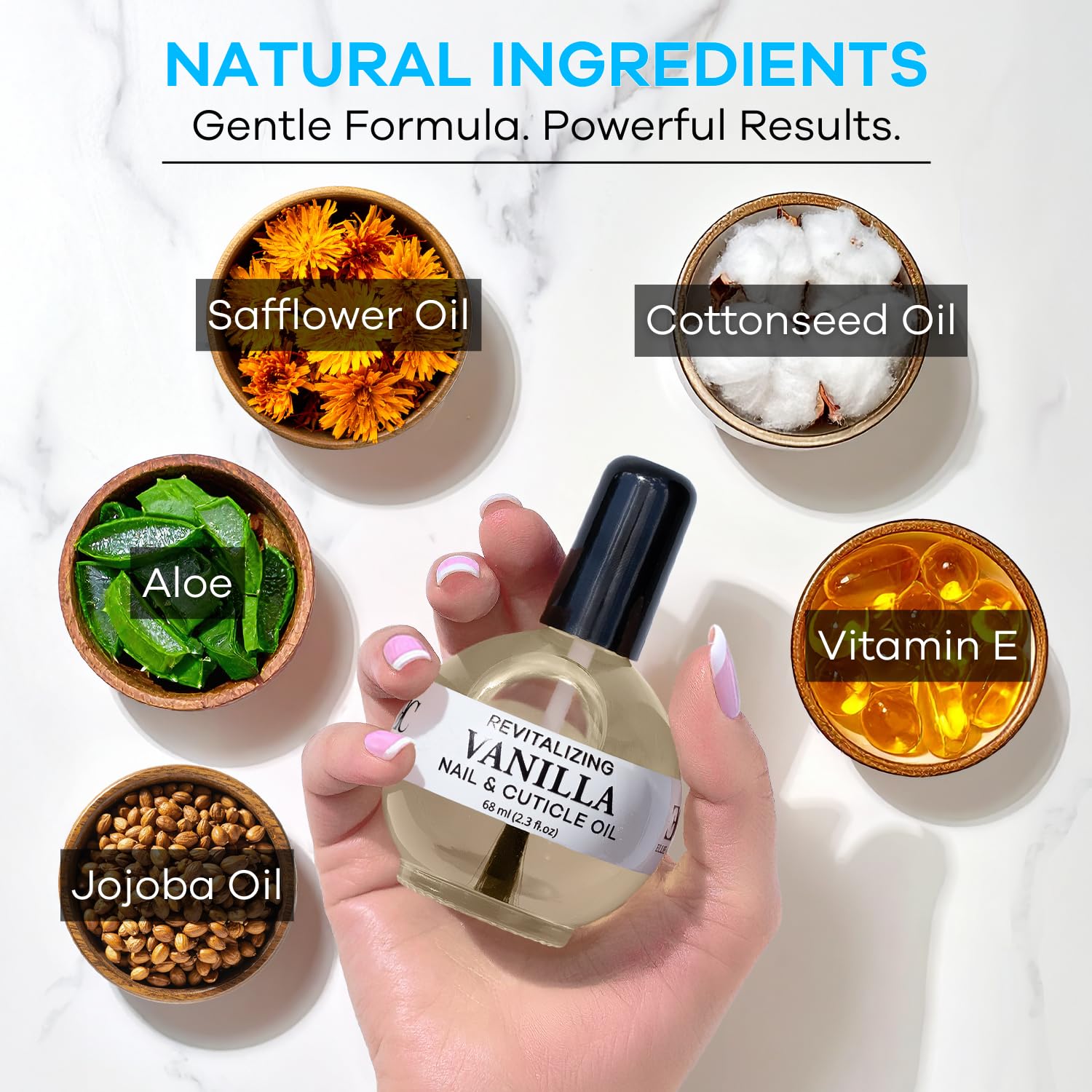 Ellie Chase aloe moisture close-up demonstrates soft, hydrated cuticles.