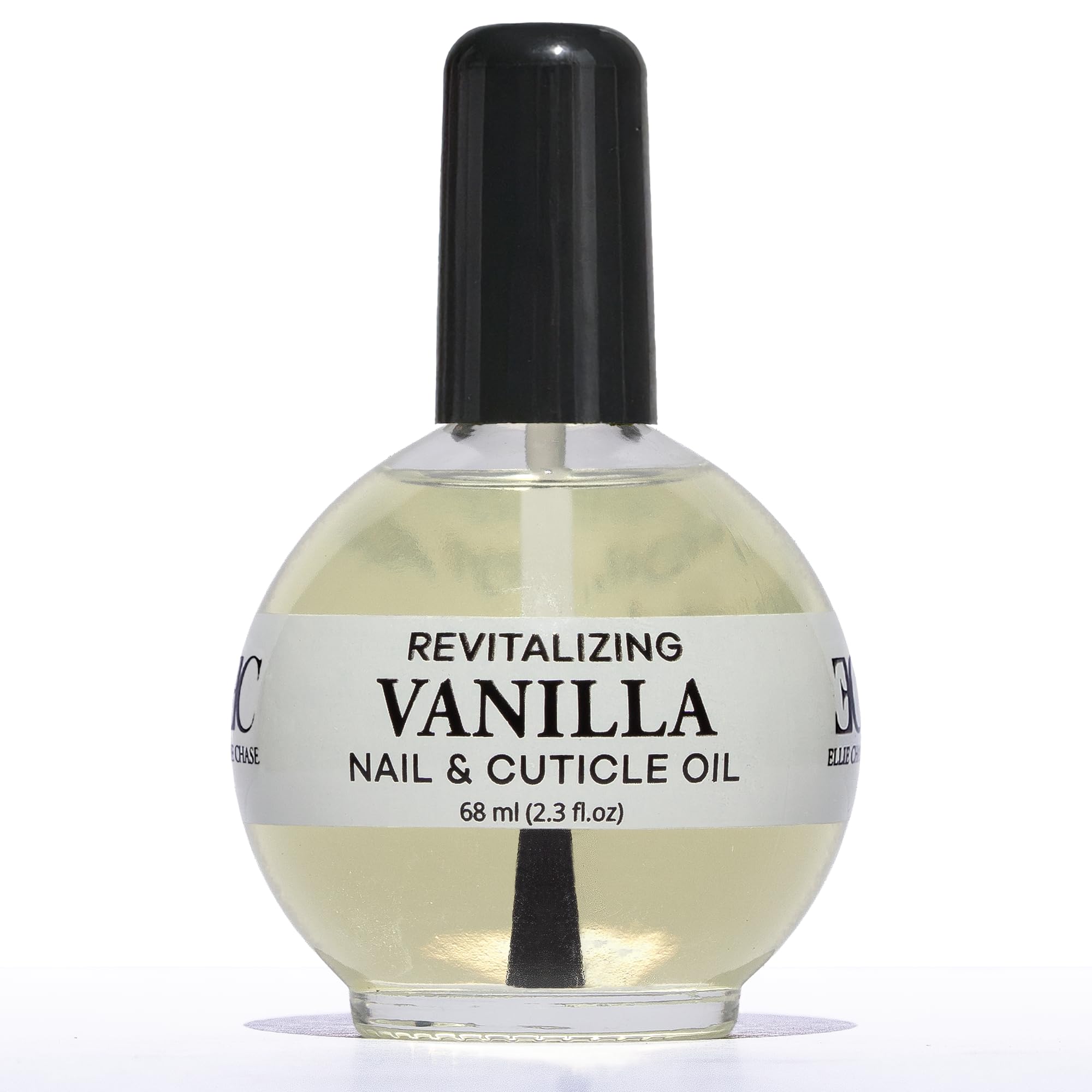 Ellie Chase cuticle oil bottle with vanilla scent for hydrated nails.