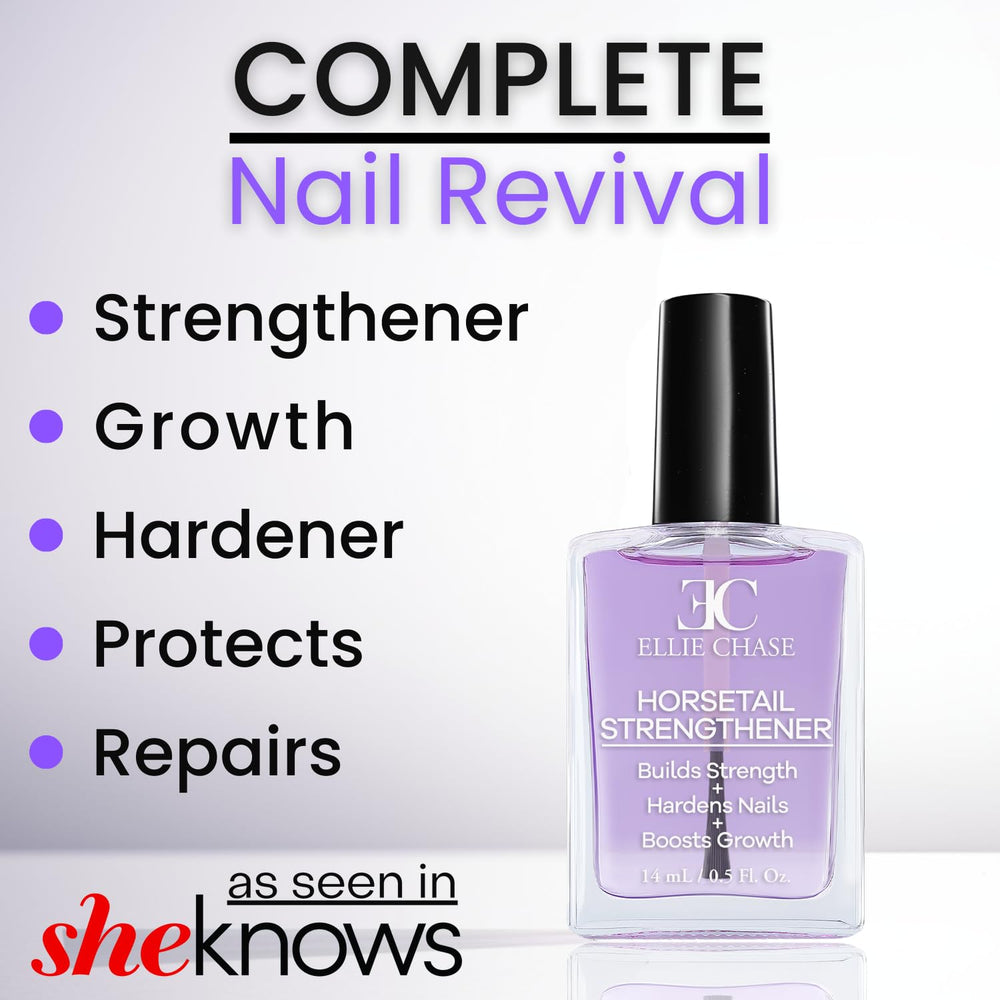 Ellie Chase Horsetail Nail Strengthener, secado claro en uñas sin color