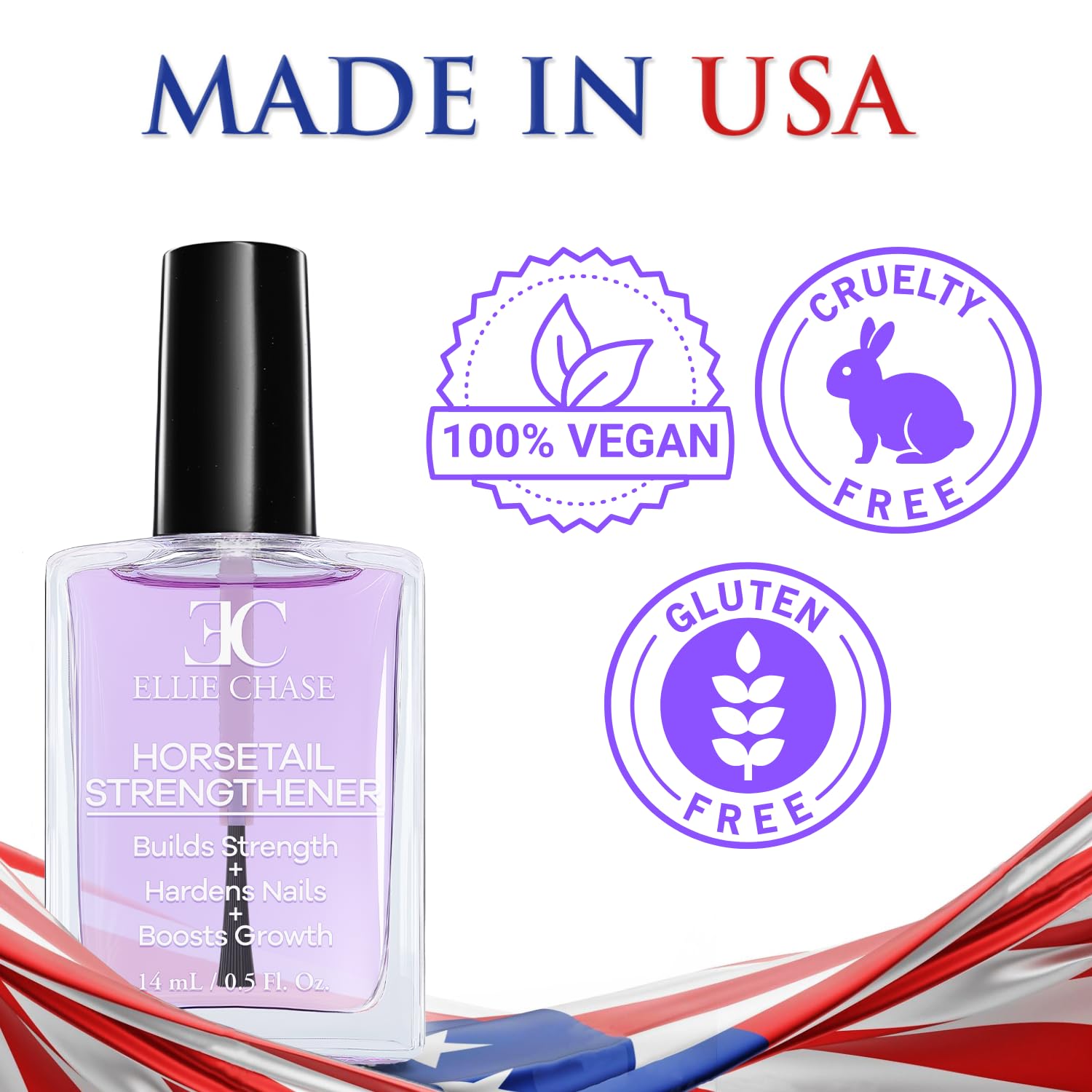 Ellie Chase Horsetail Nail Strengthener, acabado sin olor para uñas sensibles