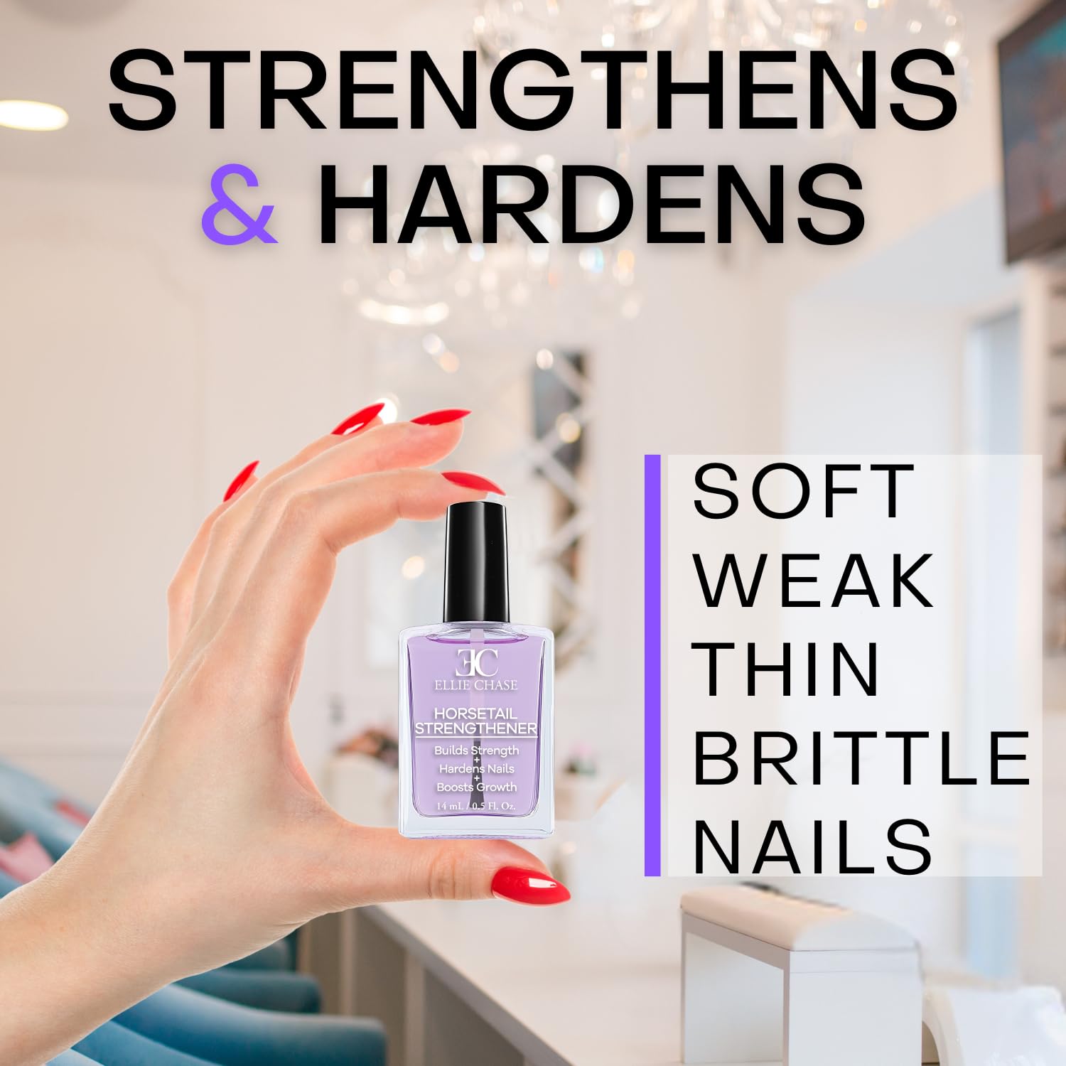 Ellie Chase Horsetail Nail Strengthener, uñas más fuertes tras la aplicación