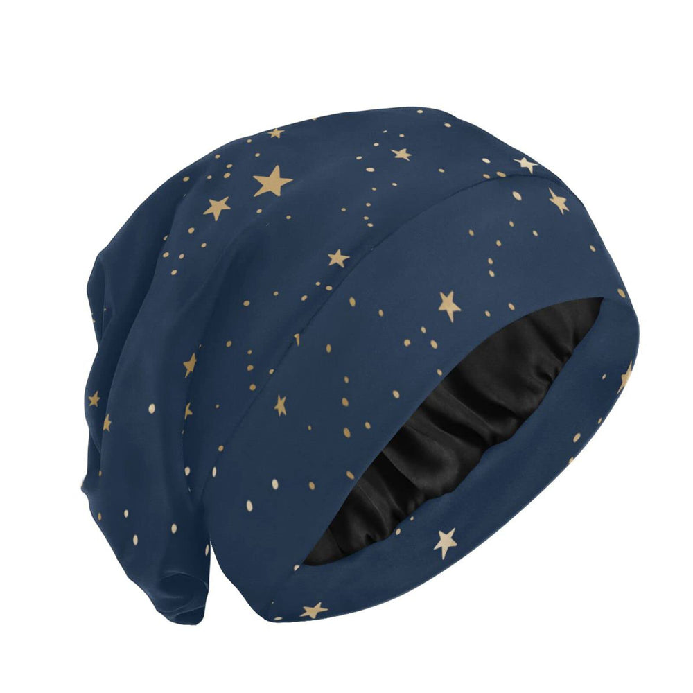 ElliTarr gorro de satén azul con estrellas protege el cabello rizado durante la noche.