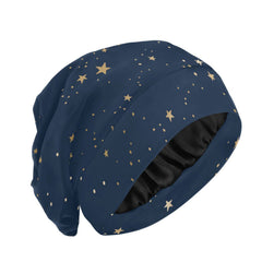 ElliTarr gorro de satén azul con estrellas protege el cabello rizado durante la noche.