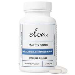 Elon Matrix 5000 bottle on display, highlighting hair support formula