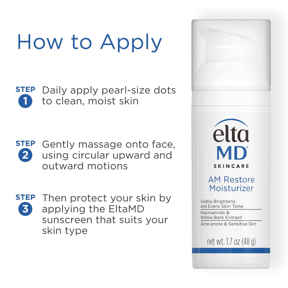 1.7 oz travel-friendly AM Restore bottle in a cosmetics bag.